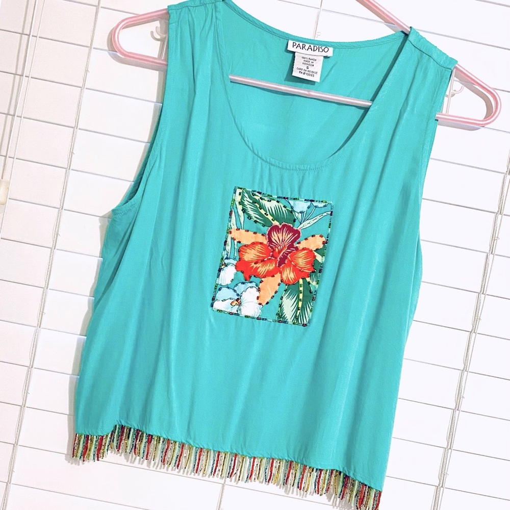 Paradiso Teal Beaded Crop Top